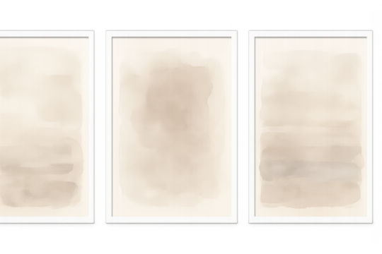 Framed abstract watercolor triptych creating neutral wall decor