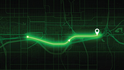 Stylish green GPS city map of Oklahoma City on a dark background. Clean vector layout for travel graphics, cartography, architecture design, and geographic visualization.