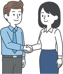 Two cartoon business people shaking hands in a friendly gesture of agreement and partnership