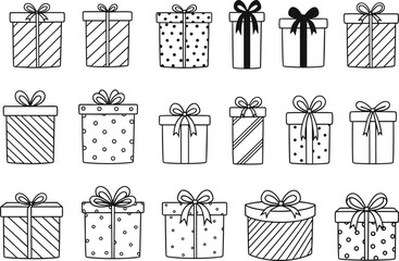 Gift, Box, Present, Package, Wrap, Ribbon, Bow, Holiday, Christmas, Birthday, Celebration, Festive, Surprise, Decorative, Pattern, Line, Drawing, Vector, Illustration, Design