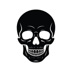 Black human skull with empty eye sockets and teeth