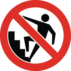 Vector No Running or Climbing on Stairs Sign: Red Prohibition Icon for Safety.