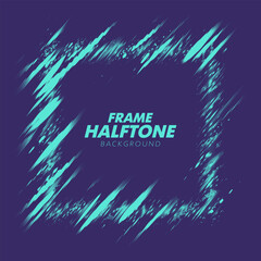 Abstract vector torn halftone fluid square frame. Scratched dotted pop art dynamic frame.