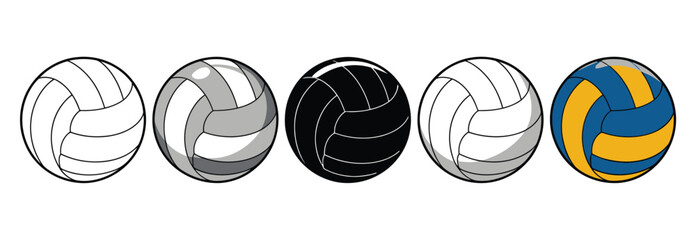 Vector Set of Volleyballs in Various Styles and Colors for Design Projects