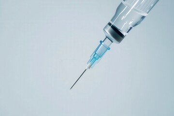 Medical Injection: A close-up view of a medical syringe poised for injection, filled with a clear liquid, emphasizing the critical role of medical interventions.