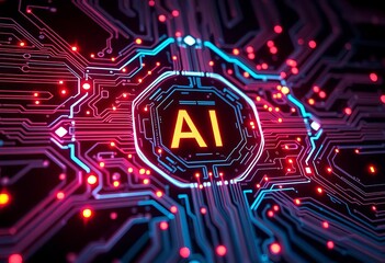 Futuristic glowing circuit board AI interface,  neural network,  concept