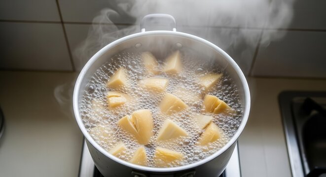 Boiling Vegetables in a Pot: A Close-Up Perspective on Culinary Simplicity