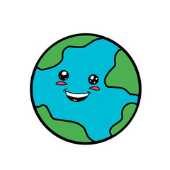 Happy Earth vector cartoon smiling planet illustration for environment and Earth Day projects
