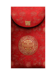 Lucky red envelope with golden Chinese symbol on transparent background
