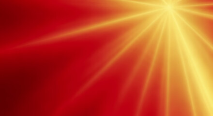 Obraz premium Radiating light beams on red background, abstract depiction of festive holiday season and glowing atmosphere. Light beams cascade from upper corner, creating effect of bright star or sun shining.
