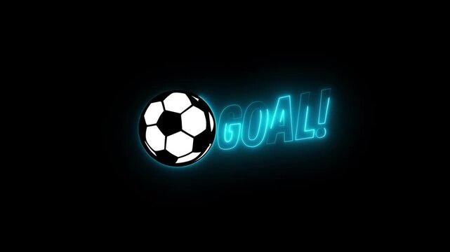 Animated neon glowing of a soccer ball with particle effect and bold "GOAL!" text. A graphic element representing football victory