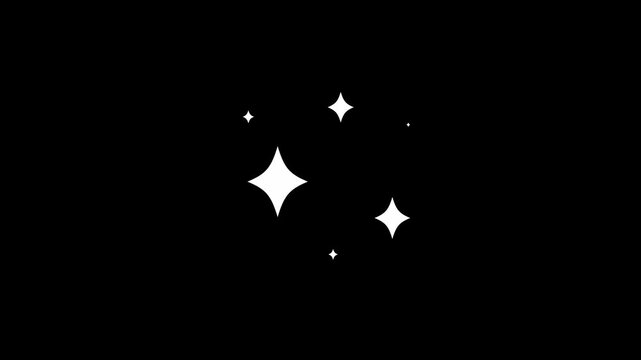 Twinkling stars sparkle animation, cartoon doodle flat style, blinking twinke effect overlay black screen background. 4K video