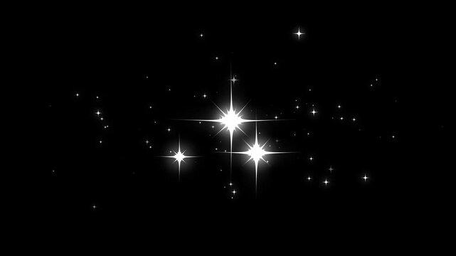 Star twinkling, blinking retro vector stars and dots, particle magic tail sparkling glitter on black background, dust trail loop animation video