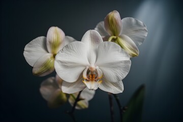 Obraz premium Elegant White Orchids in Soft Lighting with Dark Background