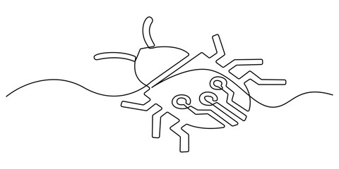 Dangerous website. Computer virus, malware, caution, bug, trojan, phishing, security system. Technology concept. One line drawing animation. Motion design. Animated technology logo
