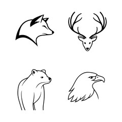 Captivating minimalist line art collection featuring fox, deer, bear, and eagle profiles, perfect for modern branding and natural themes.