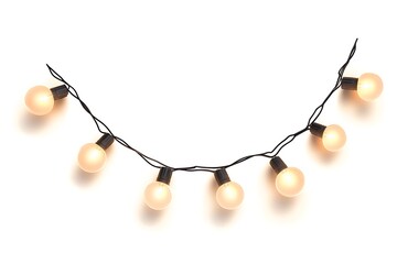 Warm white Christmas string lights with soft glow, isolated on white background 