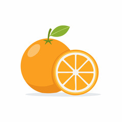 Modern flat icon style illustration of a whole orange and a half slice. Simple vector graphic with solid colors, isolated on a white background