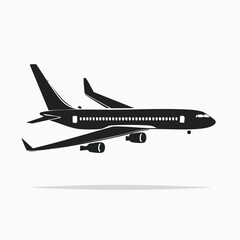 Aeronautical Icon Side View of a Modern Airplane in Sleek Black - Minimalist Flat Design