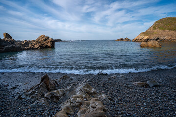 Pormenade beach seascape with a blue sky. Viavelez. Asturias. Spain