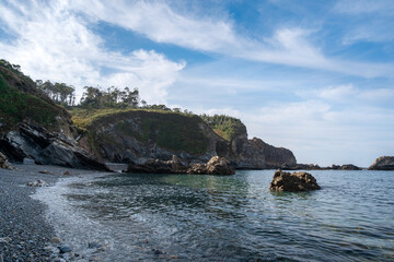 Pormenade beach seascape with a blue sky. Viavelez. Asturias. Spain