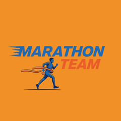 dynamic fitness racing event design with marathon team text on solid background