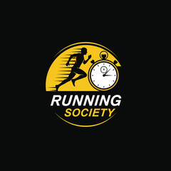 Dynamic Running Society Logo with Stopwatch for Athletic Events