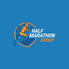 dynamic half marathon group emblem design with athletic runner silhouette