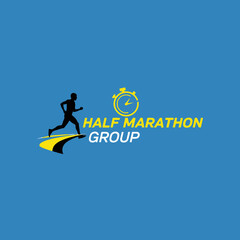 Dynamic logo for a half marathon group featuring a sprinter graphic