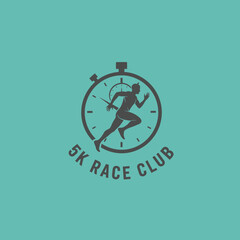 5K race club logo design running stopwatch symbol athletic event