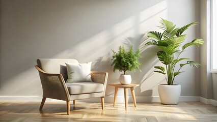 Armchair with plants and window light