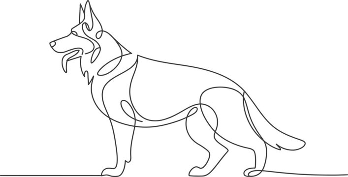 Continuous line drawing german shepherd dog pet animal canine breed pedigree