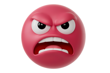 Angry red colour 3D emoji screaming with furrowed brow and wide mouth.