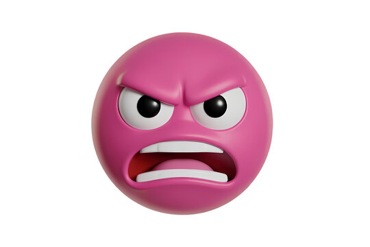 Angry pink colour 3D  emoji screaming with furrowed brow and wide mouth isolated on transparent background.