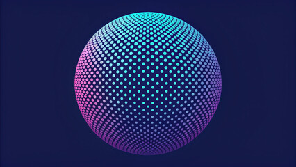 A spherical shape formed by small dots with a gradient of pink and blue against a dark background