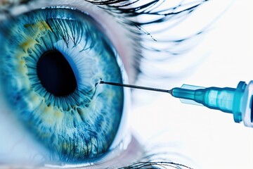 Eye Injection: A close-up view of a medical procedure, an injection being administered to the eye. This photo captures a moment of medical intervention with a focus on detail.
