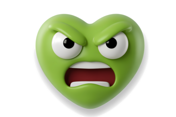 3D green heart shape angry emoji 