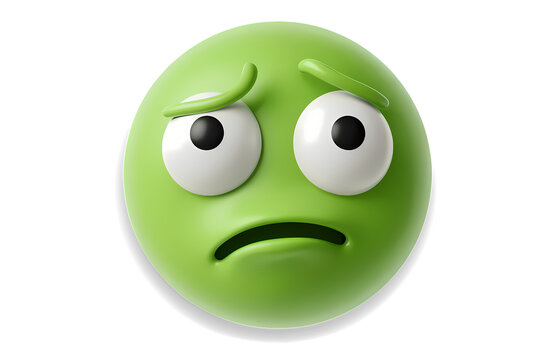 Green 3D emoji looking sick, disgusted, or feeling a sense of nausea on transparent background.