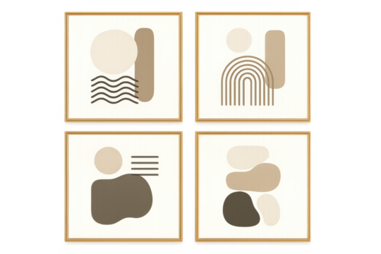Minimalist abstract wall art framed in neutral tones