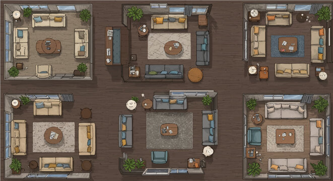 floor plan layouts showcasing open living spaces ideal for interior design concepts architectural presentations or visualizing real estate developments