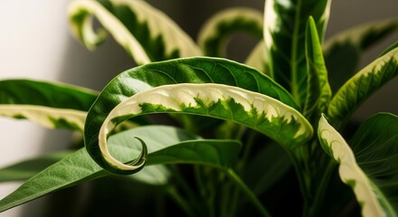 Close-Up Shot of Curled Variegated Leaves Depicting Nature's Wonderful Designs