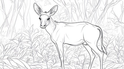 Forest Wildlife Sketch, Antelope, Jungle Ambiance, Nature Illustration, for Educational, Stock Use