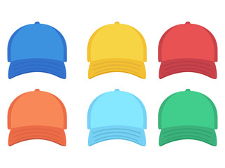 Colorful Baseball Cap Set Flat Design Sports Wear Vector