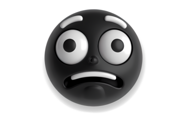 Shocked and Anxious Black Smiley Face Icon.