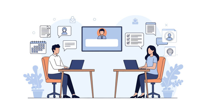 virtual meeting two colleagues collaborate online connecting with a remote team member showcasing collaboration and remote work solutions business - Powered by Adobe