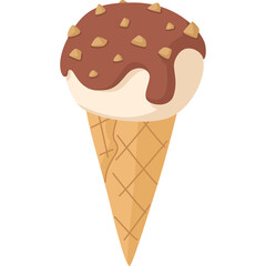Delicious Chocolate Ice Cream Cone With Creamy Vanilla Ice Cream and Crunchy Nuts On A Transparent Background