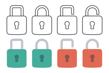 Padlock Icon Set Locked Unlocked Security Protection Vector