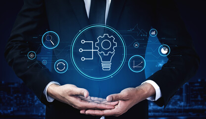 Business innovation and research for process automation. A concept of developing new ideas and technology for strategic growth and market analysis. Motif