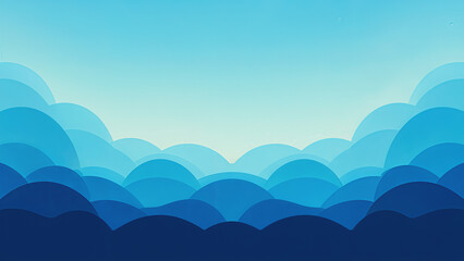 Abstract blue cloudscape with layered shapes creates a serene atmosphere