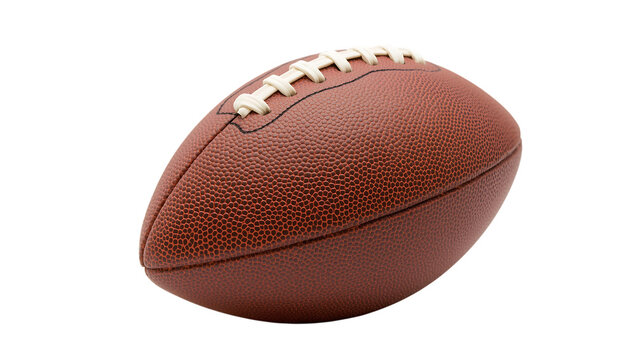 Brown leather American football with png white laces angled on a black background sport game
